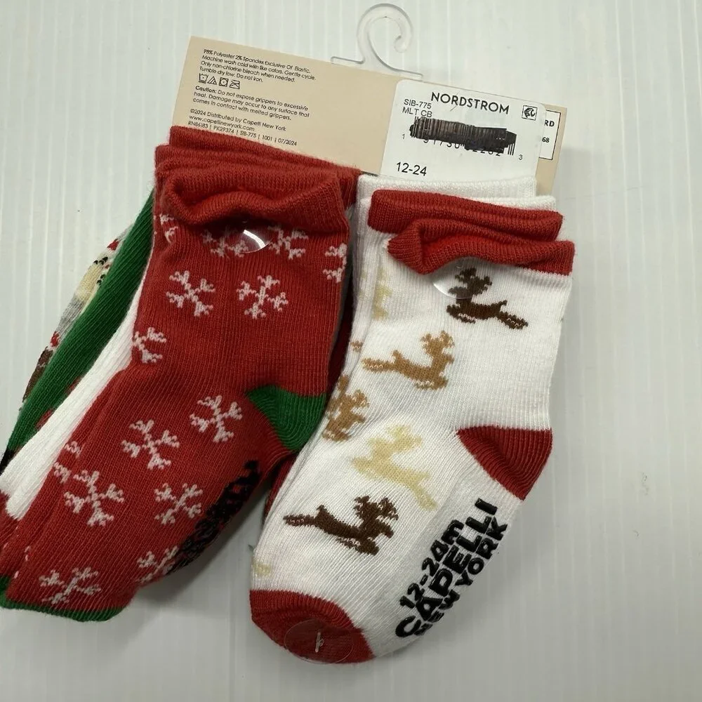 Capelli New York Infant Garterized Polyester Blend Christmas Holiday Socks NWT